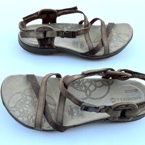 Merrell Women's Jacardia Dark Earth Strappy Brown Leather Sandals SZ 7 EUR 38